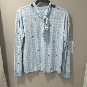 Sonoma Light Blue Gingham Pajama Top with Red Heart Print